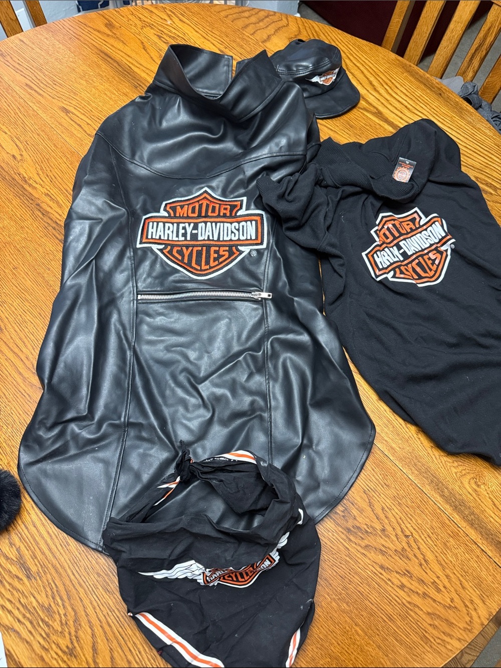 Harley-Davidson Black Faux Leather Pet Jacket with Orange Logo Patch